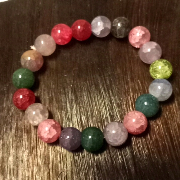 Colorful Fluorite Multicolored Crackled Agate 10 MM Bead Stretch Bracelet - Picture 3 of 8